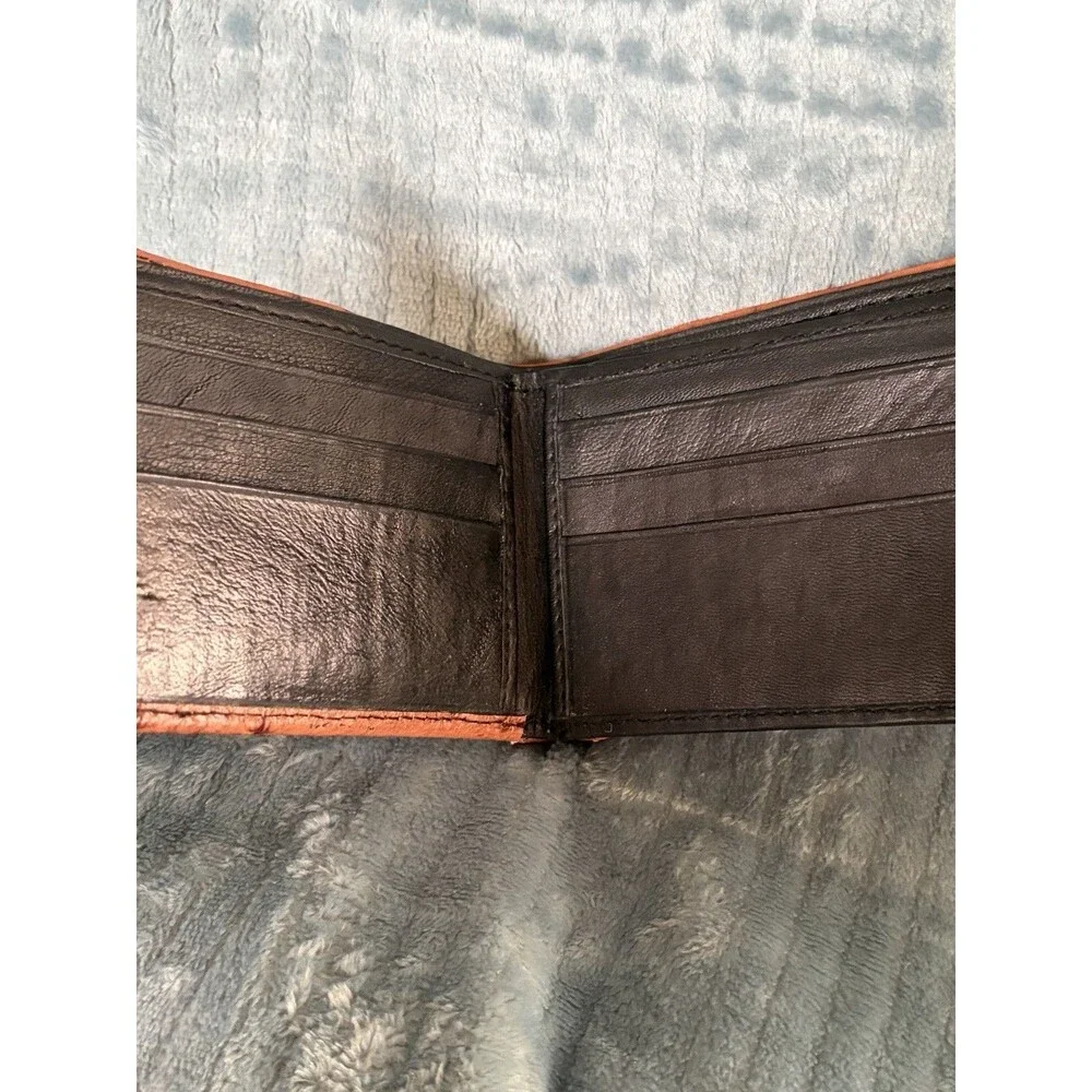 Men’s Leather Wallet Cognac Ostrich Skin Bifold Wallet Genuine Leather